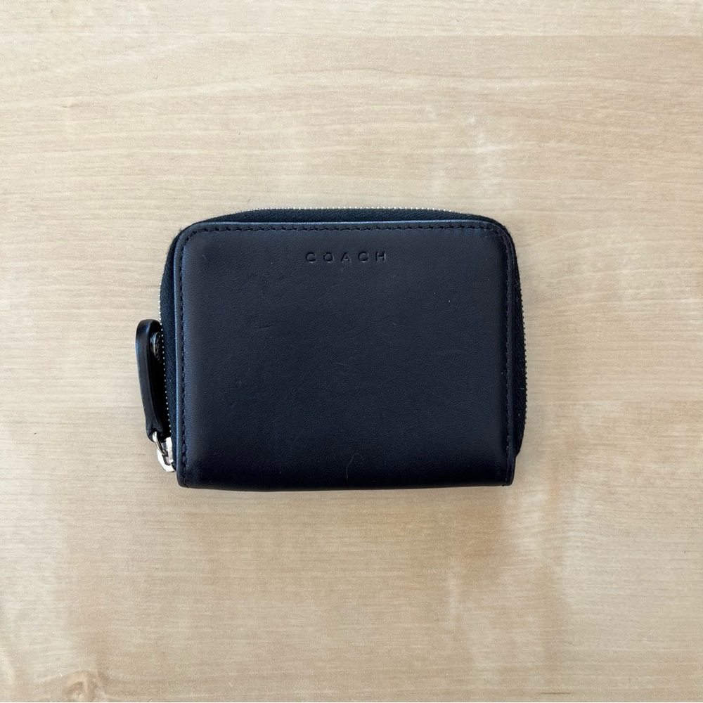 Coach Black Leather Zip Around Coin Wallet